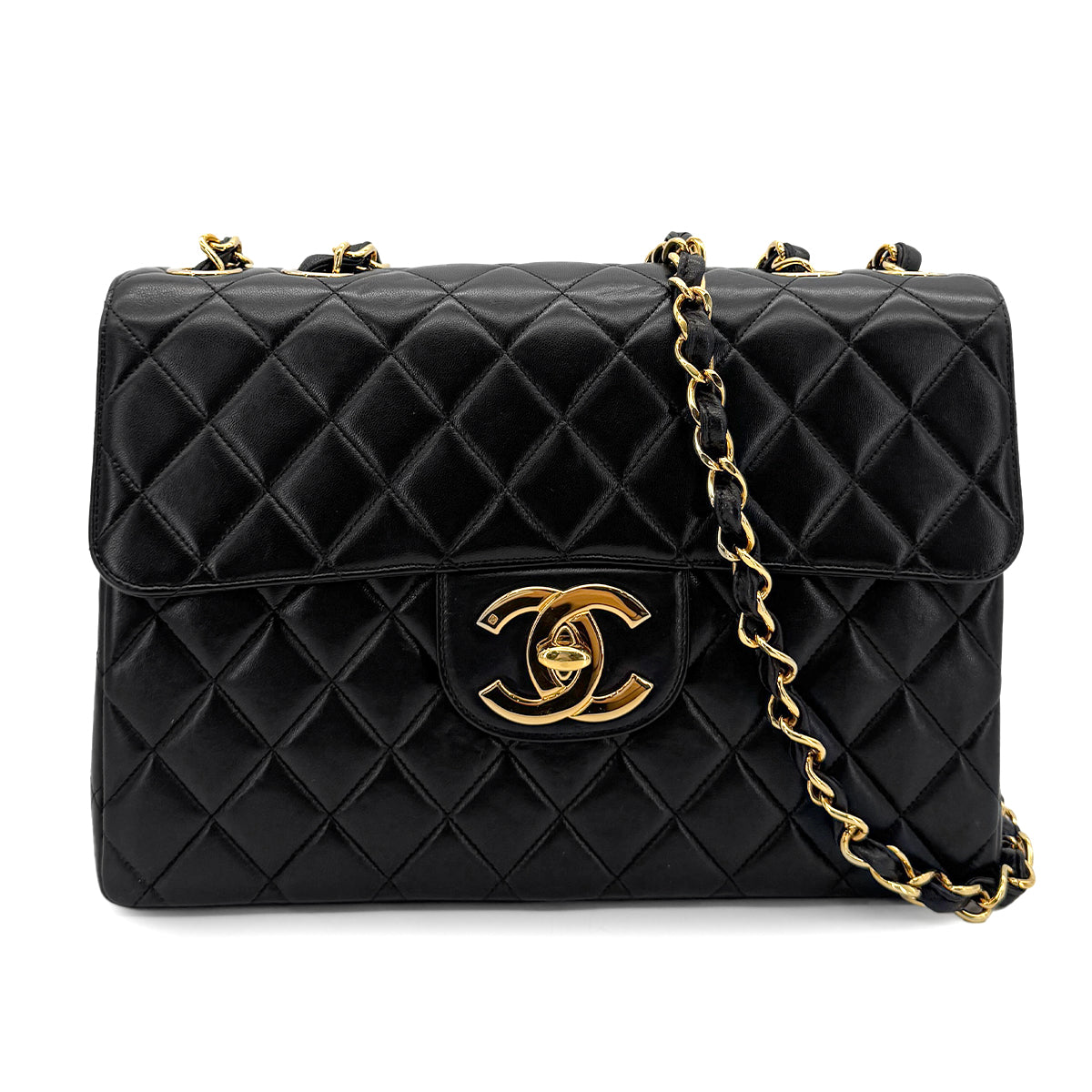 CHANEL VINTAGE JUMBO MATELASSE 30 CHAIN SHOULDER BAG BLACK LAMB SKIN 90280707