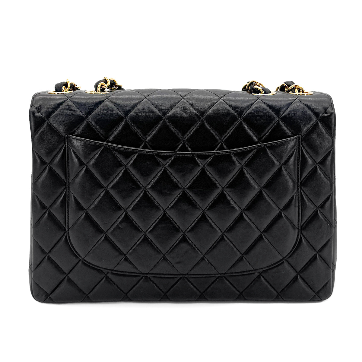 CHANEL VINTAGE JUMBO MATELASSE 30 CHAIN SHOULDER BAG BLACK LAMB SKIN 90280707
