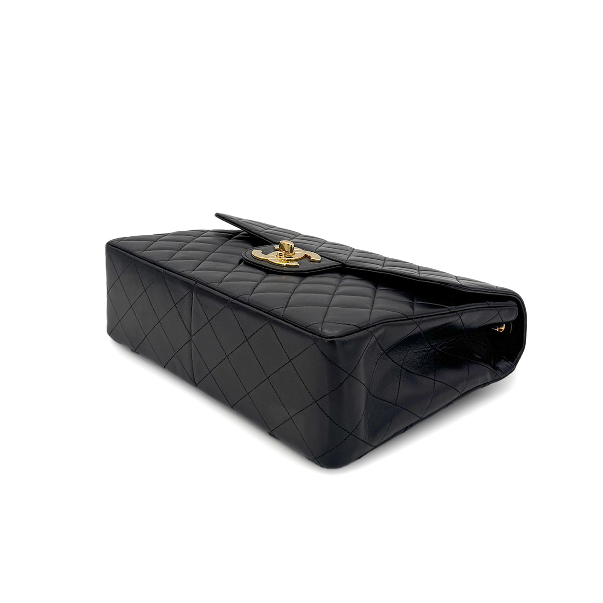 CHANEL VINTAGE JUMBO MATELASSE 30 CHAIN SHOULDER BAG BLACK LAMB SKIN 90280707