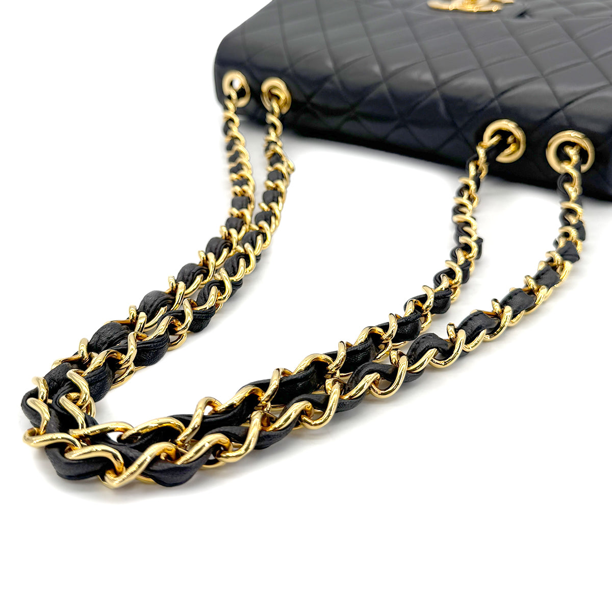 CHANEL VINTAGE JUMBO MATELASSE 30 CHAIN SHOULDER BAG BLACK LAMB SKIN 90280707