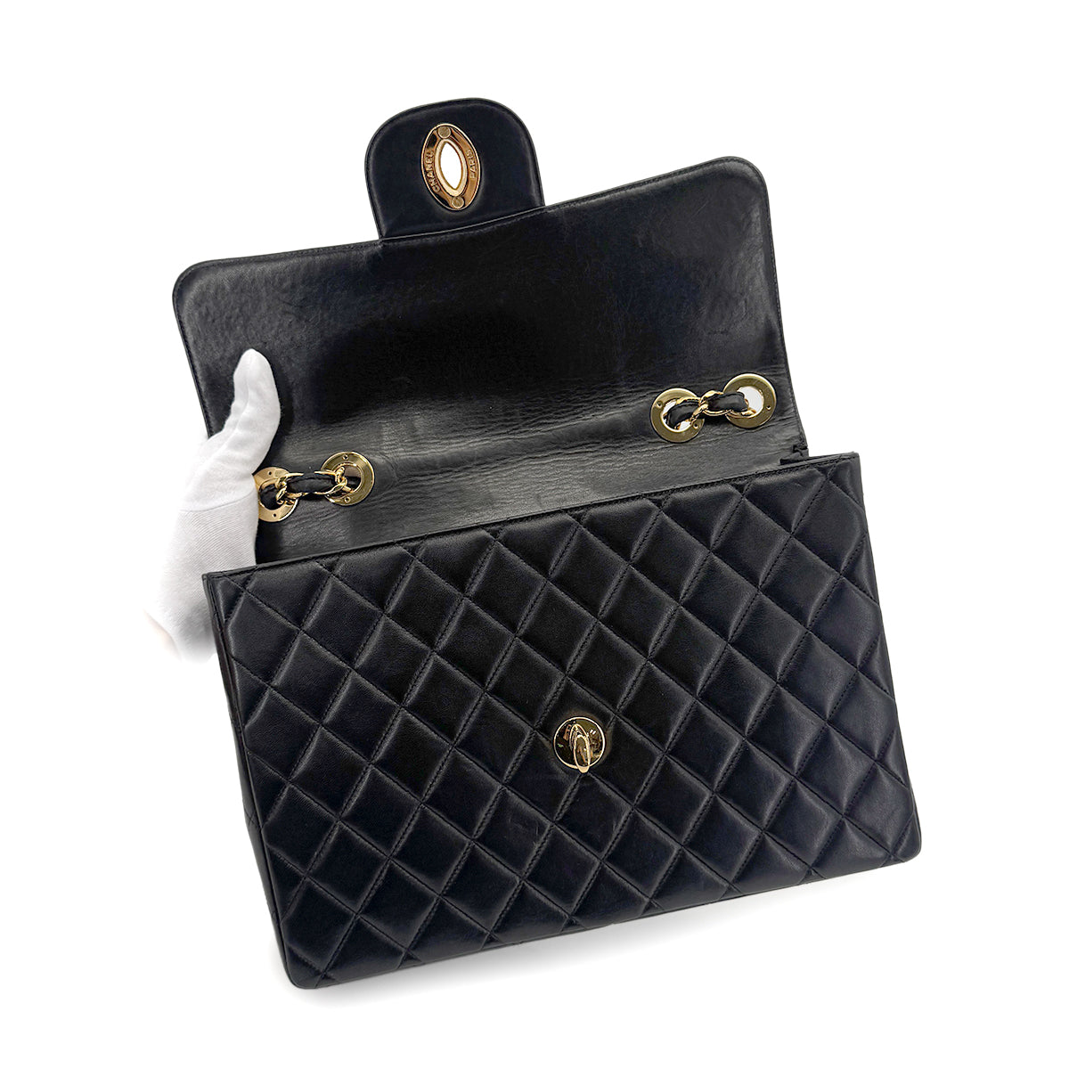 CHANEL VINTAGE JUMBO MATELASSE 30 CHAIN SHOULDER BAG BLACK LAMB SKIN 90280707