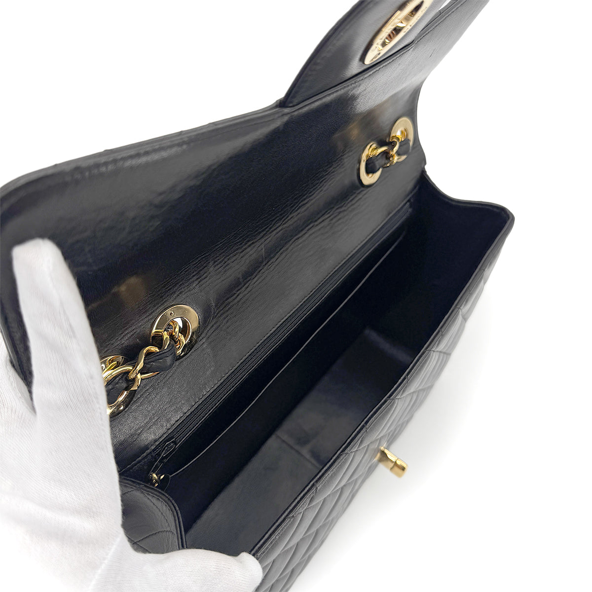 CHANEL VINTAGE JUMBO MATELASSE 30 CHAIN SHOULDER BAG BLACK LAMB SKIN 90280707