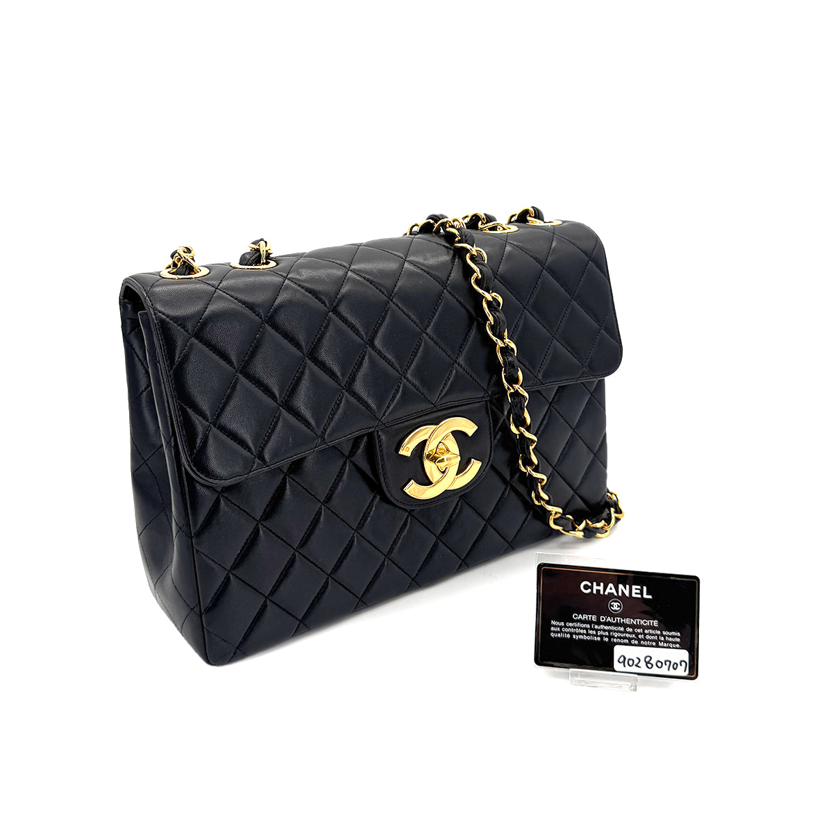 CHANEL VINTAGE JUMBO MATELASSE 30 CHAIN SHOULDER BAG BLACK LAMB SKIN 90280707
