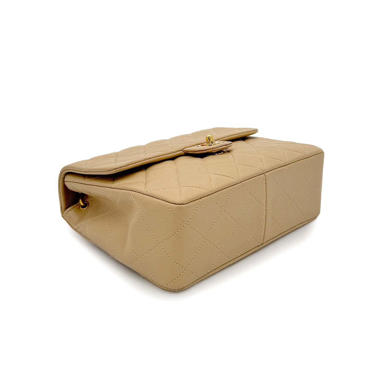 CHANEL VINTAGE MINI SQUARE 20 CHAIN SHOULDER BAG BEIGE LAMB SKIN 90280708