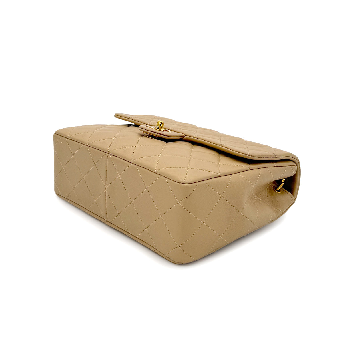 CHANEL VINTAGE MINI SQUARE 20 CHAIN SHOULDER BAG BEIGE LAMB SKIN 90280708