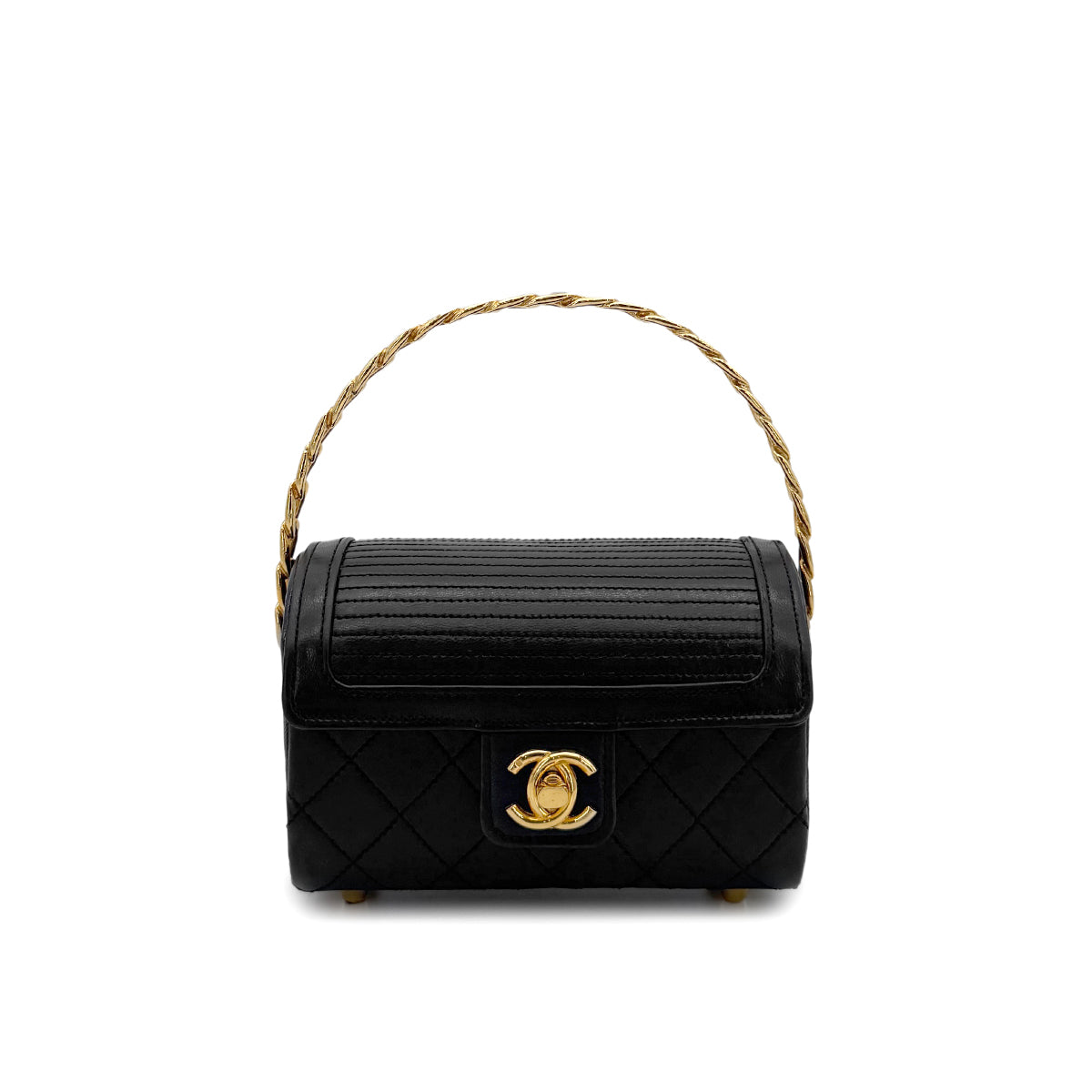 CHANEL VINTAGE MINI CHAIN HAND BAG BLACK LAMB SKIN 90280710