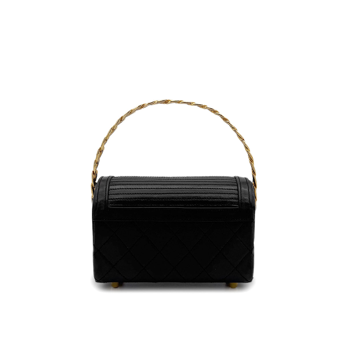 CHANEL VINTAGE MINI CHAIN HAND BAG BLACK LAMB SKIN 90280710