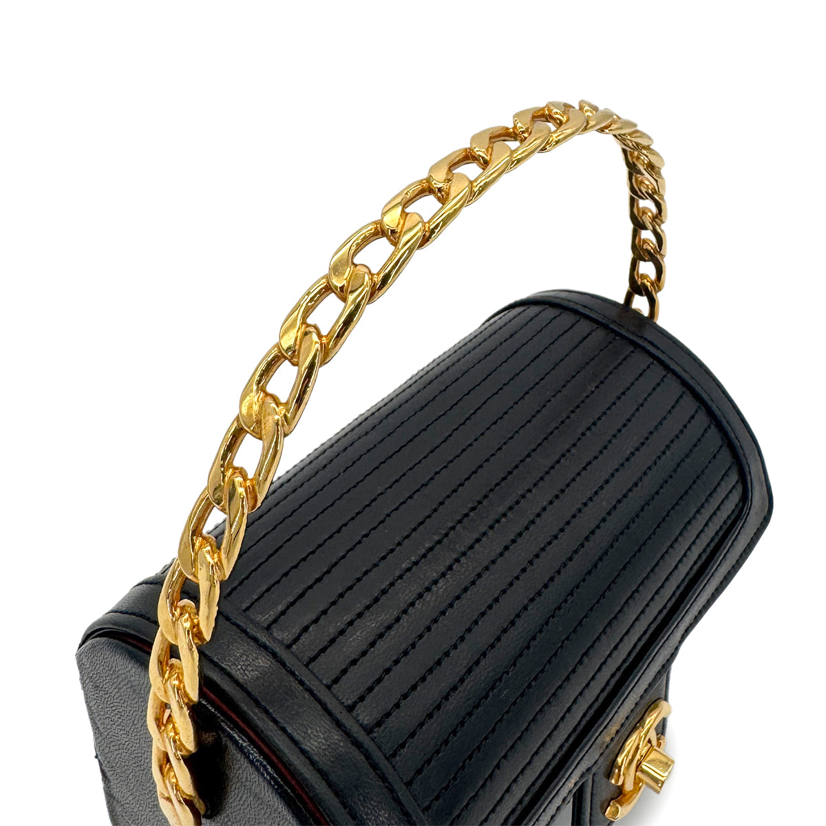CHANEL VINTAGE MINI CHAIN HAND BAG BLACK LAMB SKIN 90280710