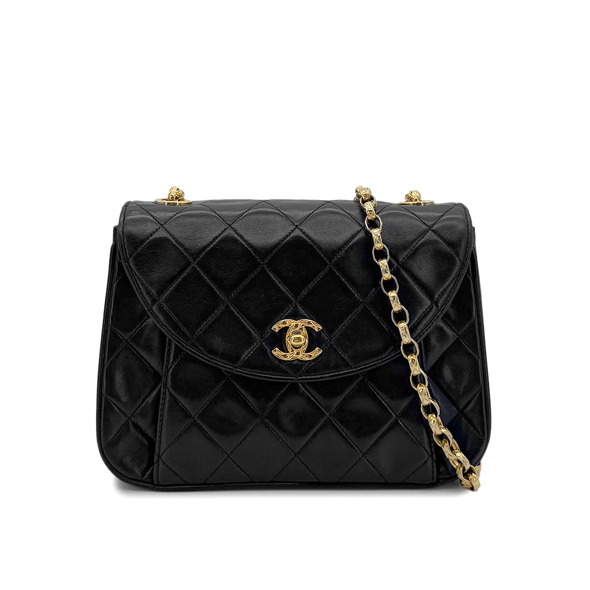 CHANEL VINTAGE MATELASSE BIJOU CHAIN SHOULDER BAG BLACK LAMB SKIN 90280712