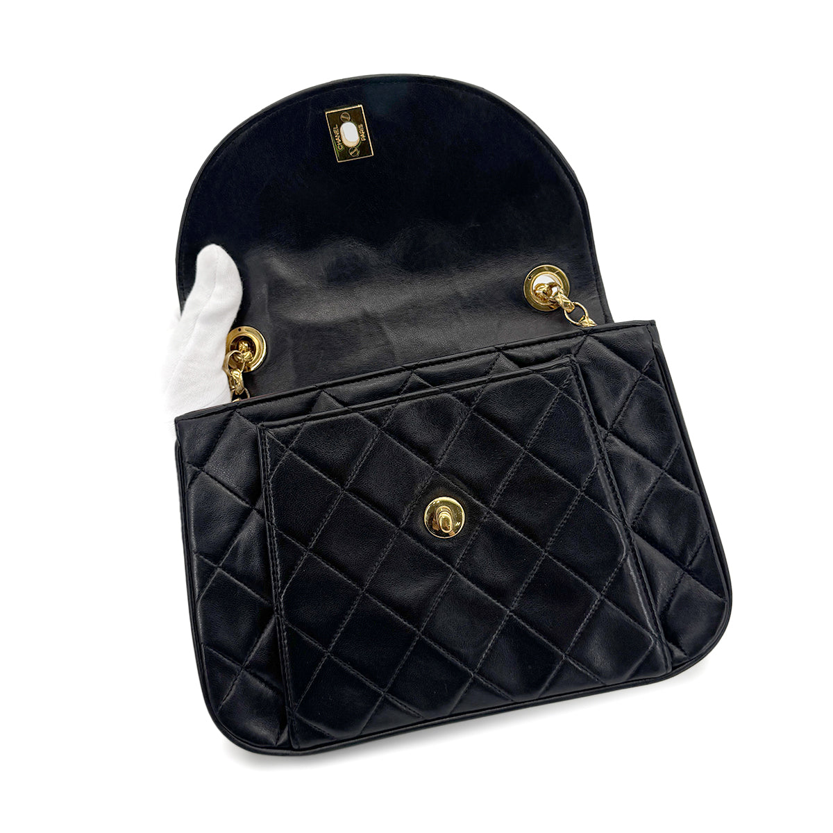 CHANEL VINTAGE MATELASSE BIJOU CHAIN SHOULDER BAG BLACK LAMB SKIN 90280712