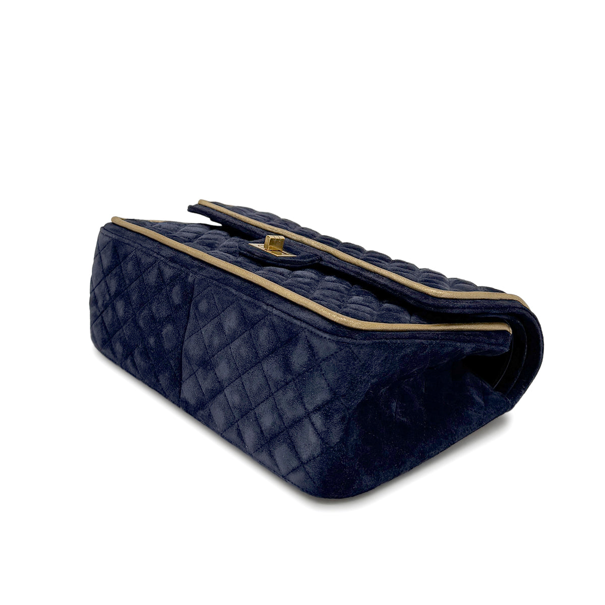 CHANEL 2.55 BIJOU CHAIN SHOULDER BAG NAVY GOLD SUEDE 90280713