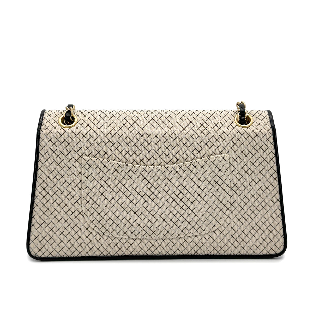 CHANEL VINTAGE MICRO QUILTED CHAIN SHOULDER BAG BEIGE BLACK CANVAS ENAMEL 90280714