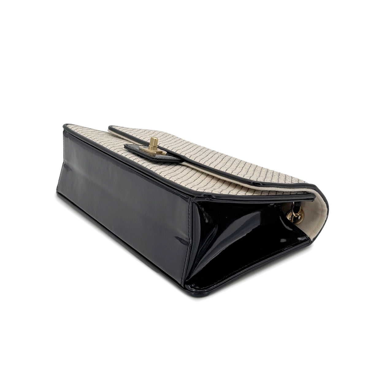 CHANEL VINTAGE MICRO QUILTED CHAIN SHOULDER BAG BEIGE BLACK CANVAS ENAMEL 90280714