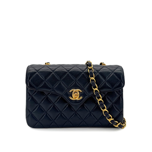 CHANEL VINTAGE MINI MATELASSE CHAIN SHOULDER BAG NAVY LAMB SKIN 90280715
