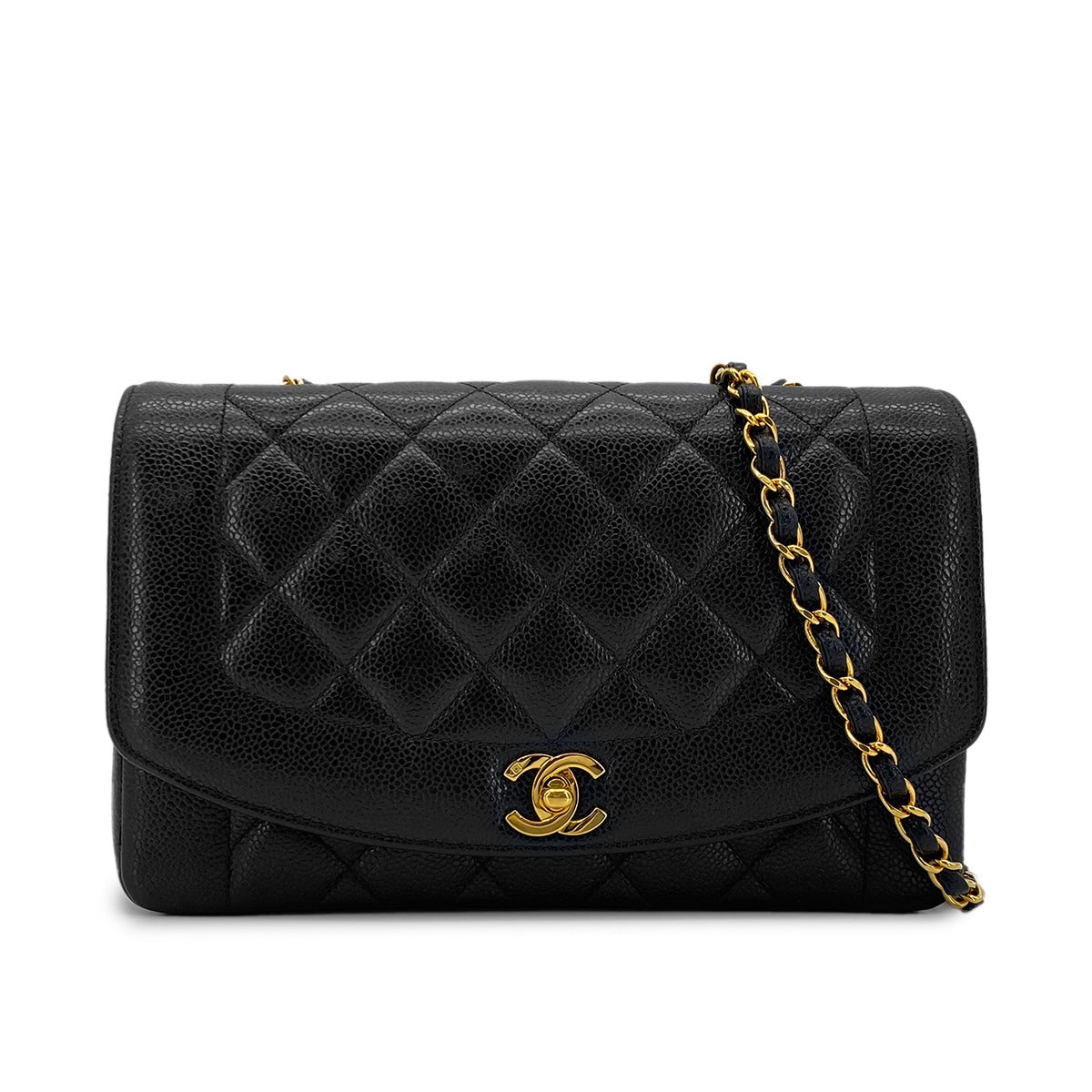 CHANEL VINTAGE DIANA MEDIUM CHAIN SHOULDER BAG BLACK CAVIAR SKIN 90280719