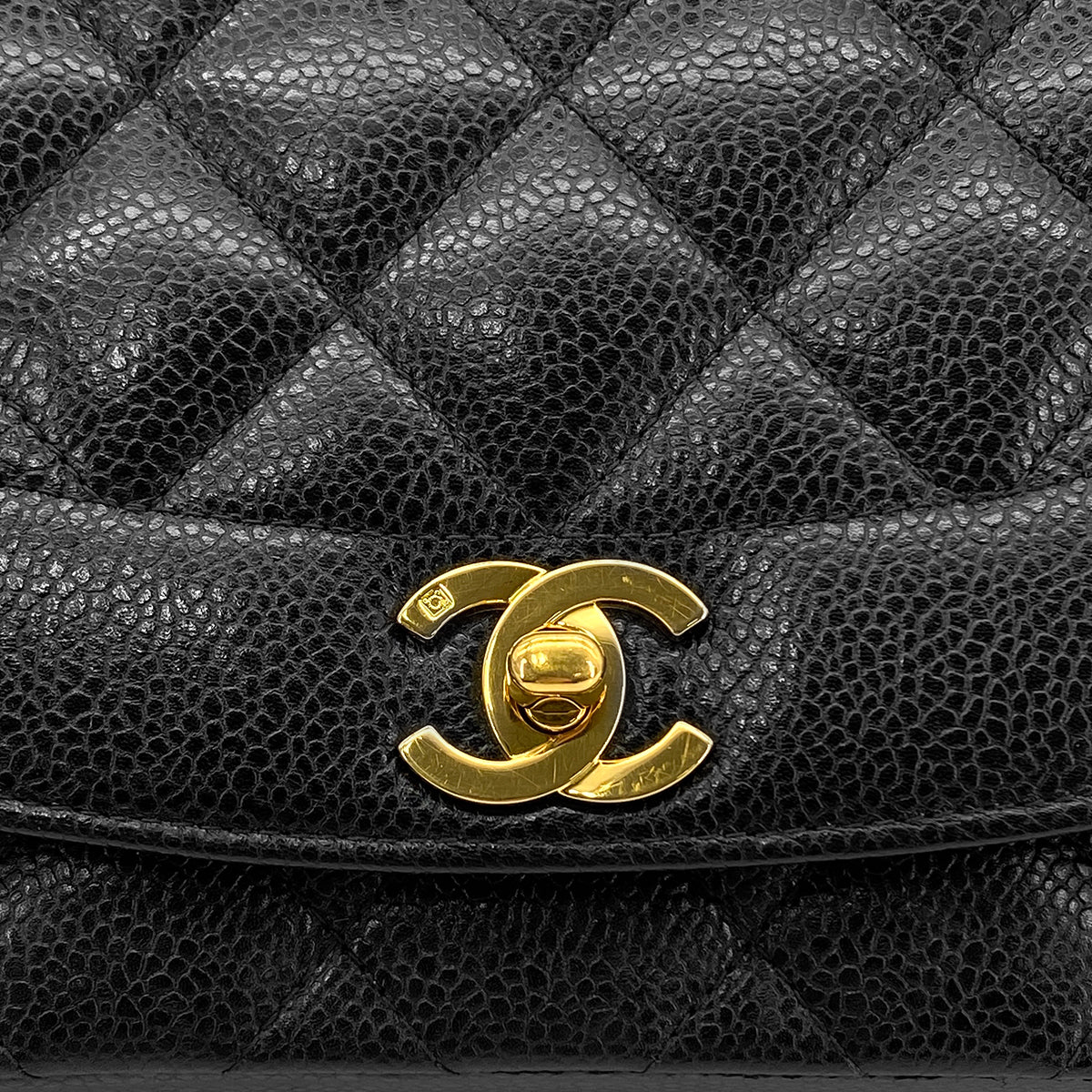 CHANEL VINTAGE DIANA MEDIUM CHAIN SHOULDER BAG BLACK CAVIAR SKIN 90280719