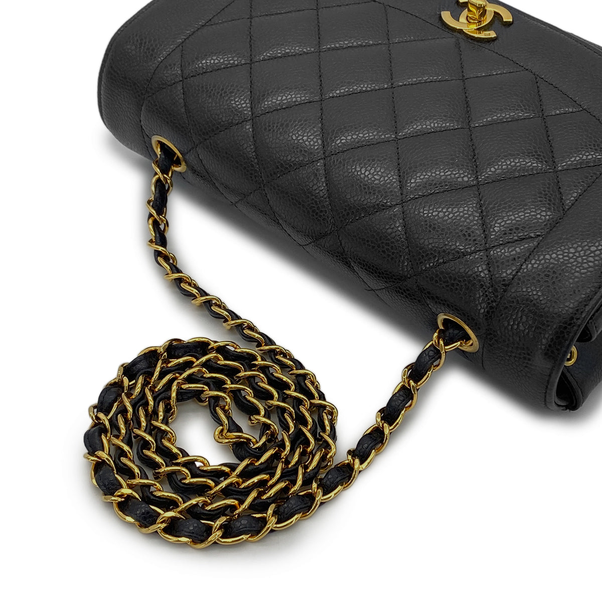 CHANEL VINTAGE DIANA MEDIUM CHAIN SHOULDER BAG BLACK CAVIAR SKIN 90280719