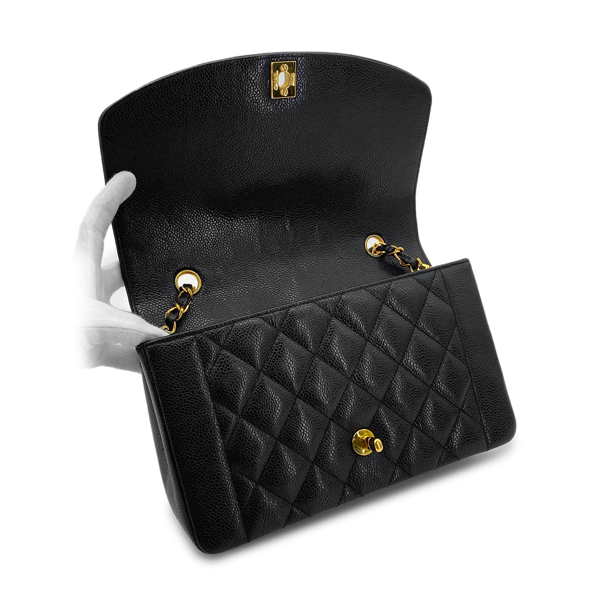 CHANEL VINTAGE DIANA MEDIUM CHAIN SHOULDER BAG BLACK CAVIAR SKIN 90280719