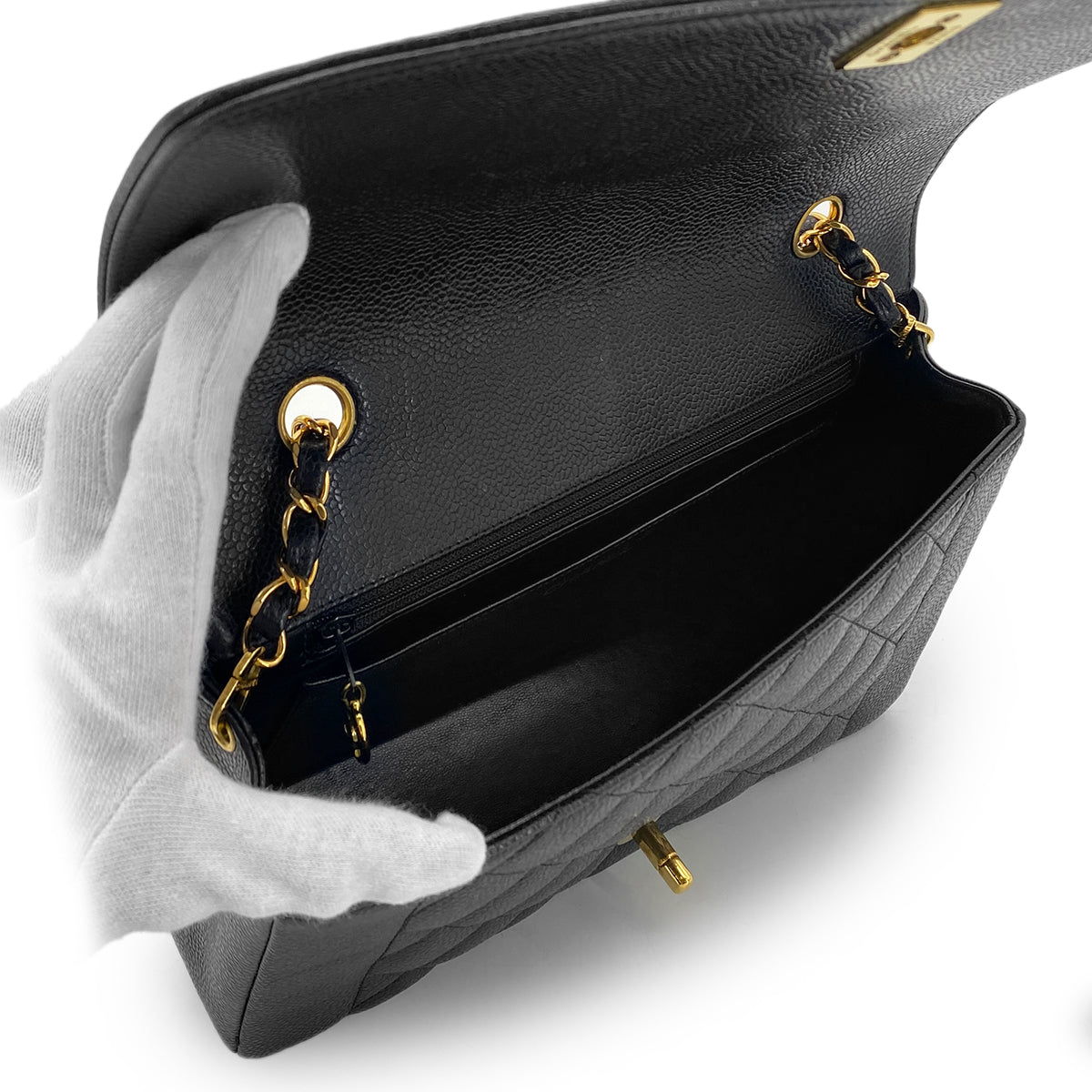 CHANEL VINTAGE DIANA MEDIUM CHAIN SHOULDER BAG BLACK CAVIAR SKIN 90280719