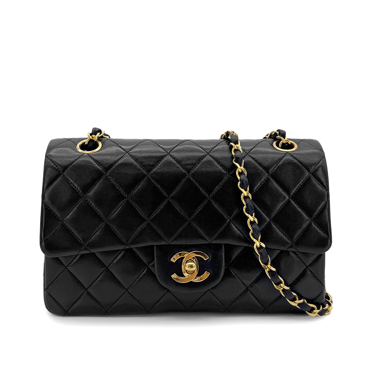 CHANEL VINTAGE CLASSIC FLAP SMALL CHAIN SHOULDER BAG BLACK LAMB SKIN 90280724