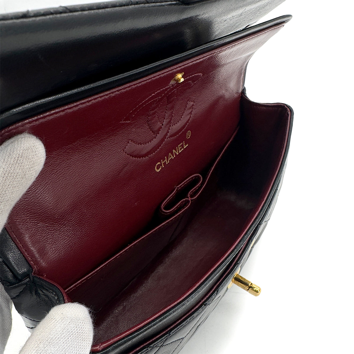 CHANEL VINTAGE CLASSIC FLAP SMALL CHAIN SHOULDER BAG BLACK LAMB SKIN 90280724