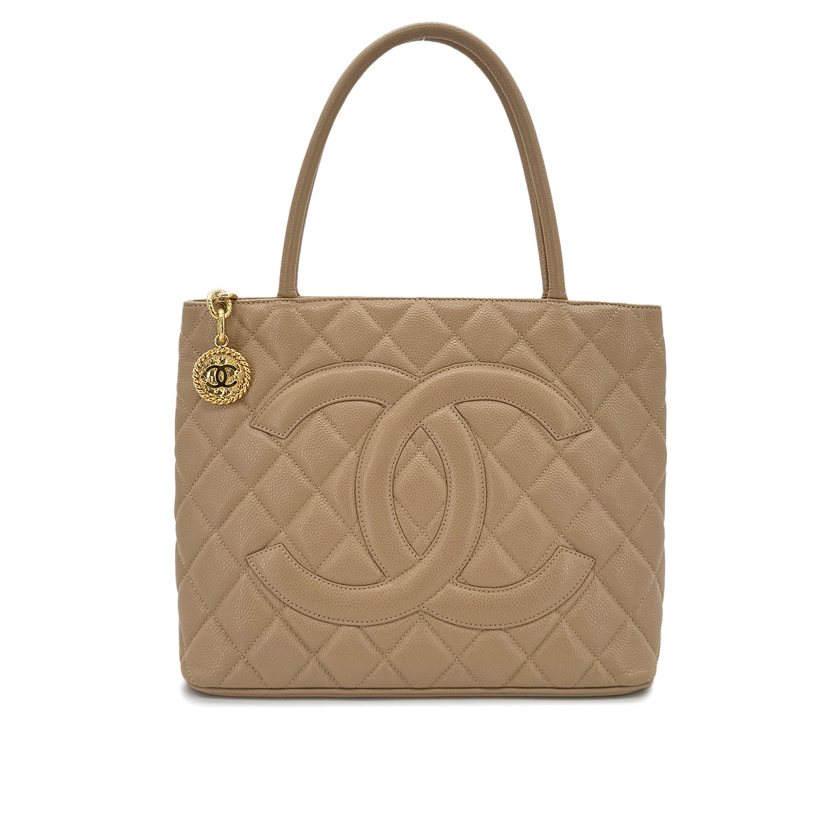 CHANEL VINTAGE MEDALLION TOTE BAG BEIGE CAVIAR SKIN 90280727