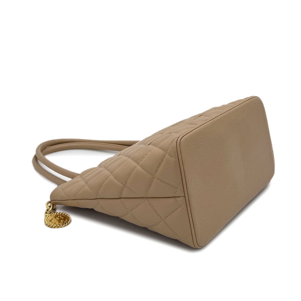 CHANEL VINTAGE MEDALLION TOTE BAG BEIGE CAVIAR SKIN 90280727