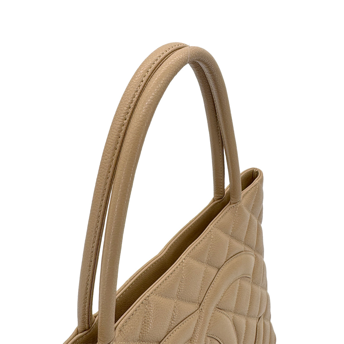 CHANEL VINTAGE MEDALLION TOTE BAG BEIGE CAVIAR SKIN 90280727