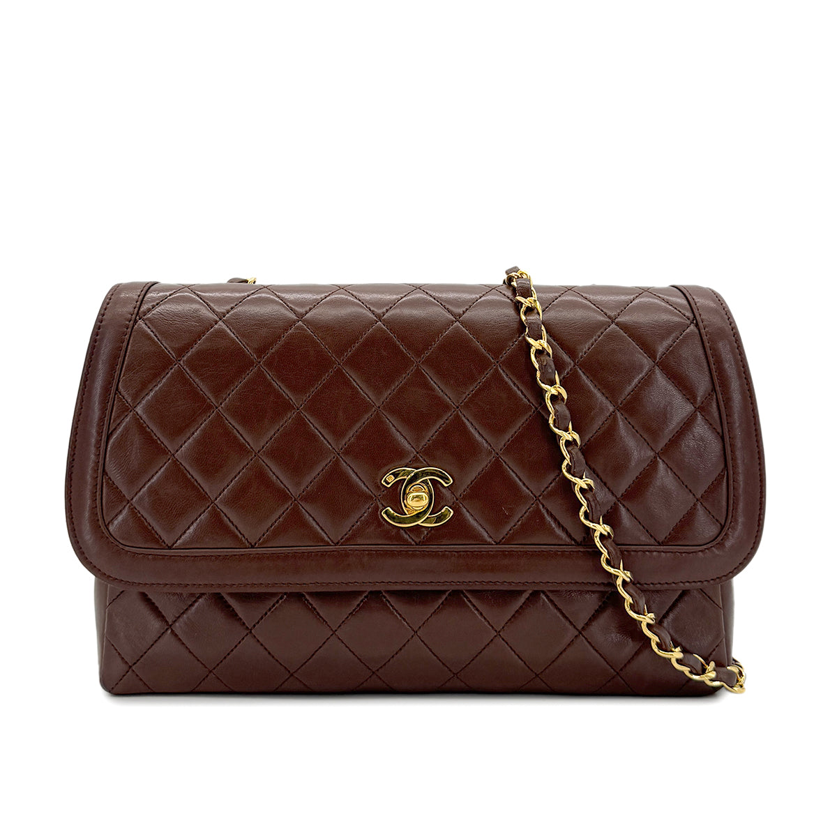 CHANEL VINTAGE MATELASSE CHAIN SHOULDER BAG BROWN LAMB SKIN 90281178