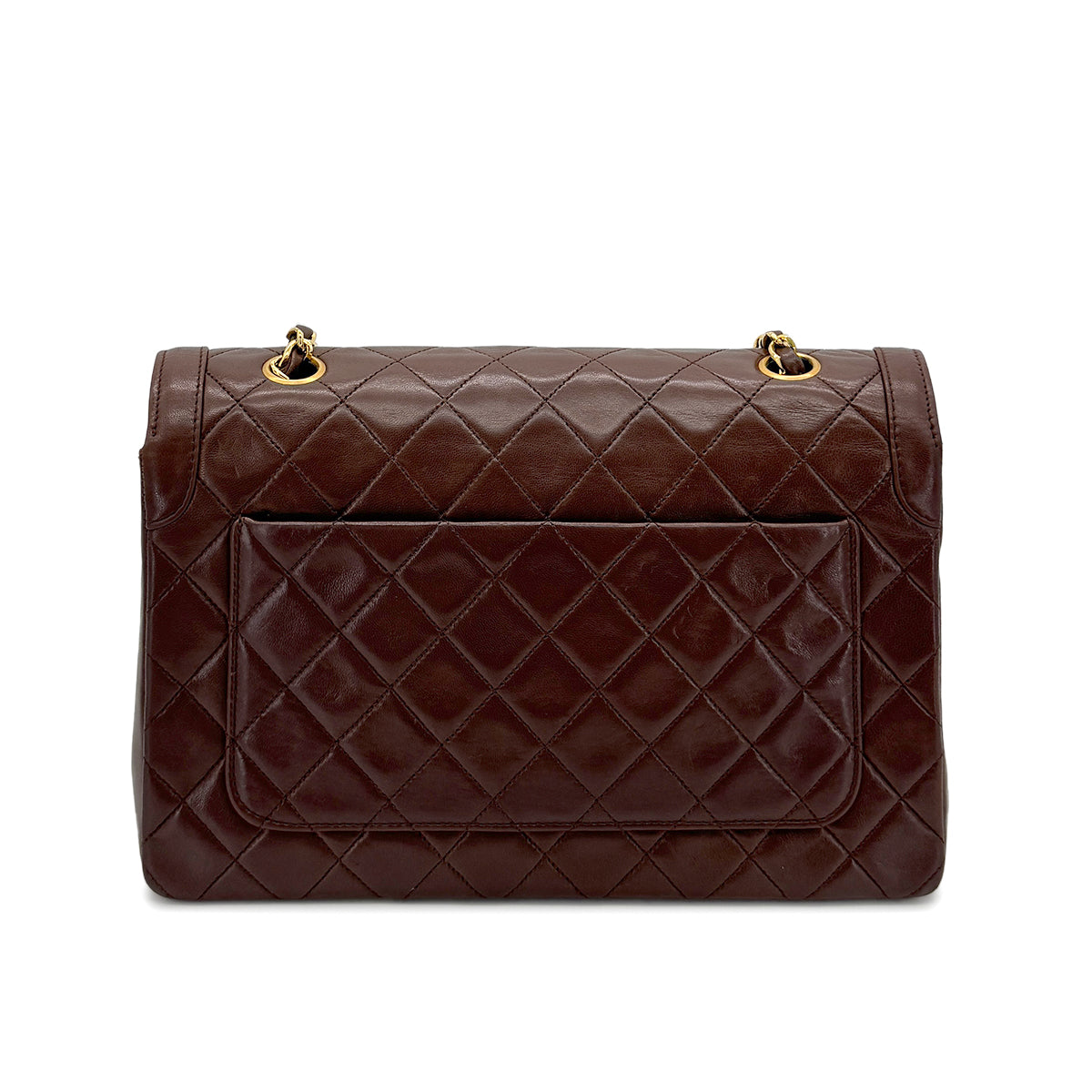 CHANEL VINTAGE MATELASSE CHAIN SHOULDER BAG BROWN LAMB SKIN 90281178