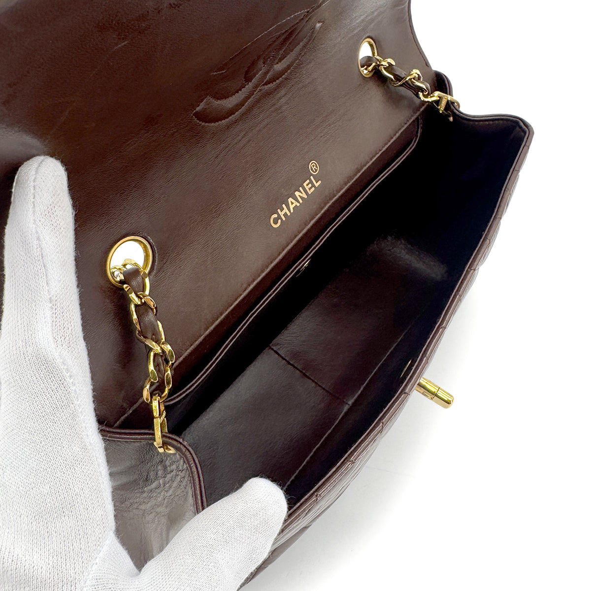 CHANEL VINTAGE MATELASSE CHAIN SHOULDER BAG BROWN LAMB SKIN 90281178