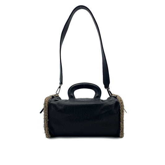 CHANEL VINTAGE LOGO 2WAY SHOULDER BAG BLACK TWEED LAMB SKIN 90281237