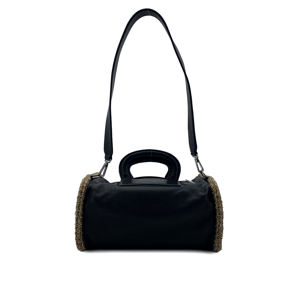 CHANEL VINTAGE LOGO 2WAY SHOULDER BAG BLACK TWEED LAMB SKIN 90281237