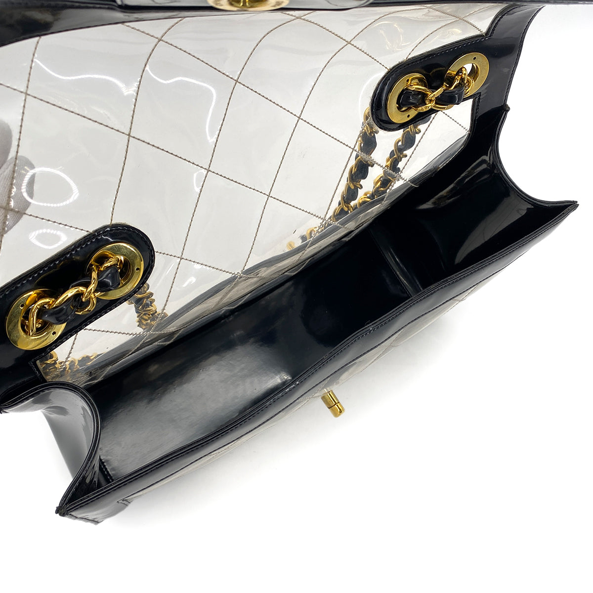 CHANEL VINTAGE BIG COCO CLEAR CHAIN SHOULDER BAG BLACK VINYL 90281238