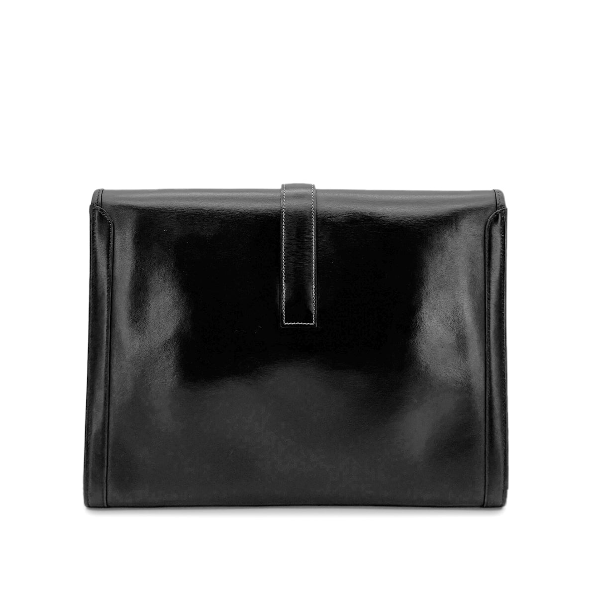 HERMES JIGE GM BLACK BOXCALF CLUTCH BAG 〇Z 90281239