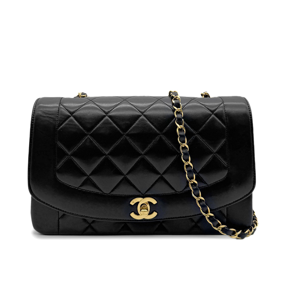 CHANEL VINTAGE DIANA MEDIUM CHAIN SHOULDER BAG BLACK LAMB SKIN 90281240