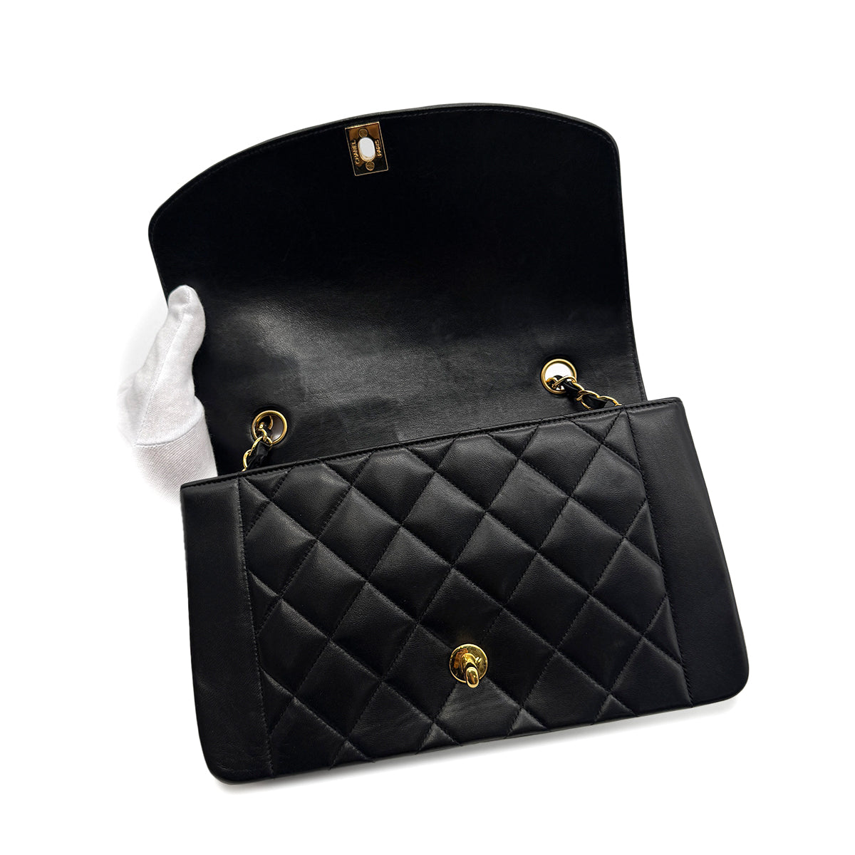 CHANEL VINTAGE DIANA MEDIUM CHAIN SHOULDER BAG BLACK LAMB SKIN 90281240