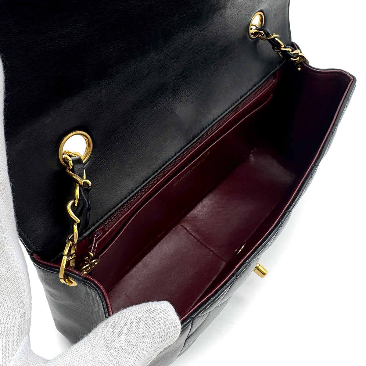 CHANEL VINTAGE DIANA MEDIUM CHAIN SHOULDER BAG BLACK LAMB SKIN 90281240