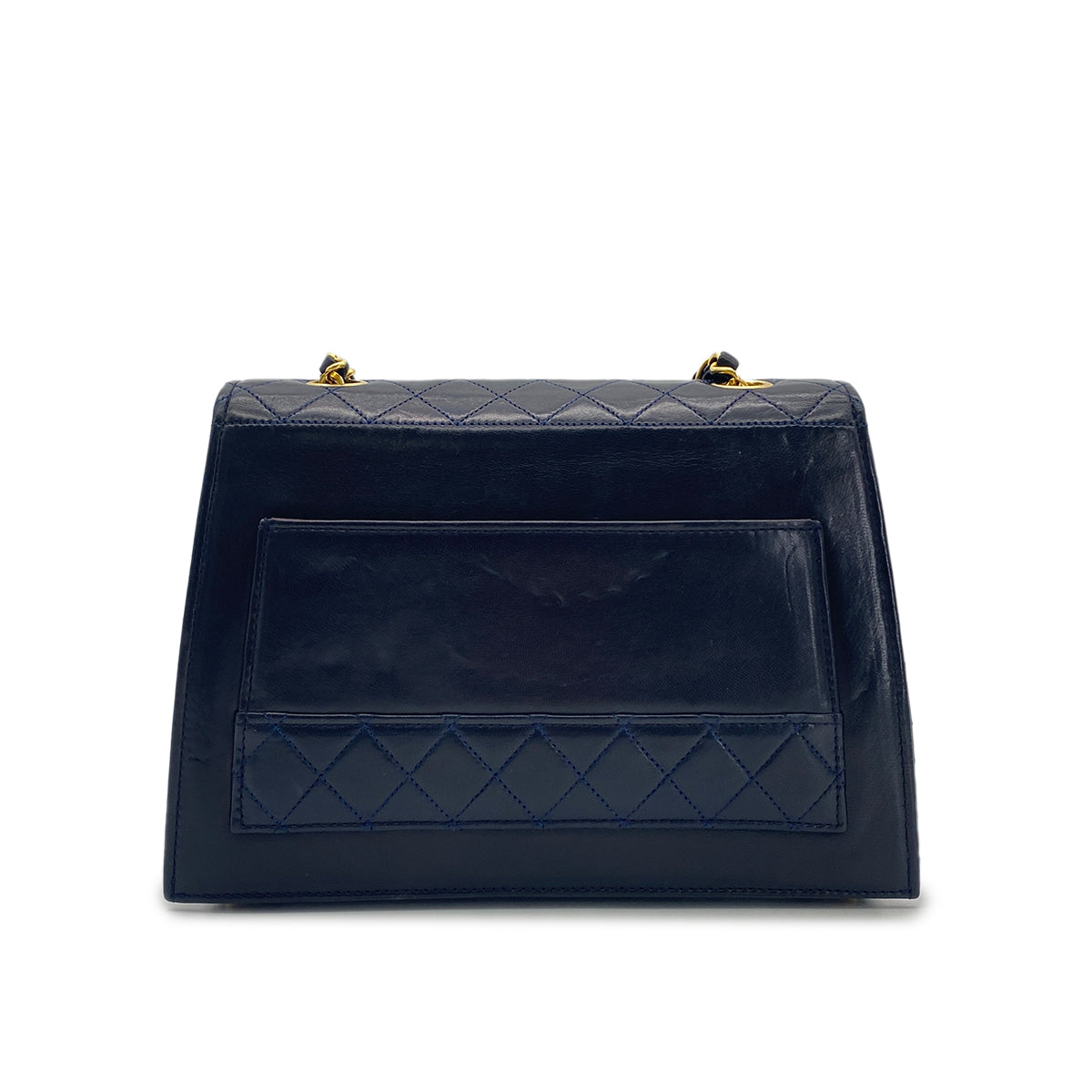 CHANEL VINTAGE MATELASSE CHAIN SHOULDER BAG NAVY LAMB SKIN 90281241