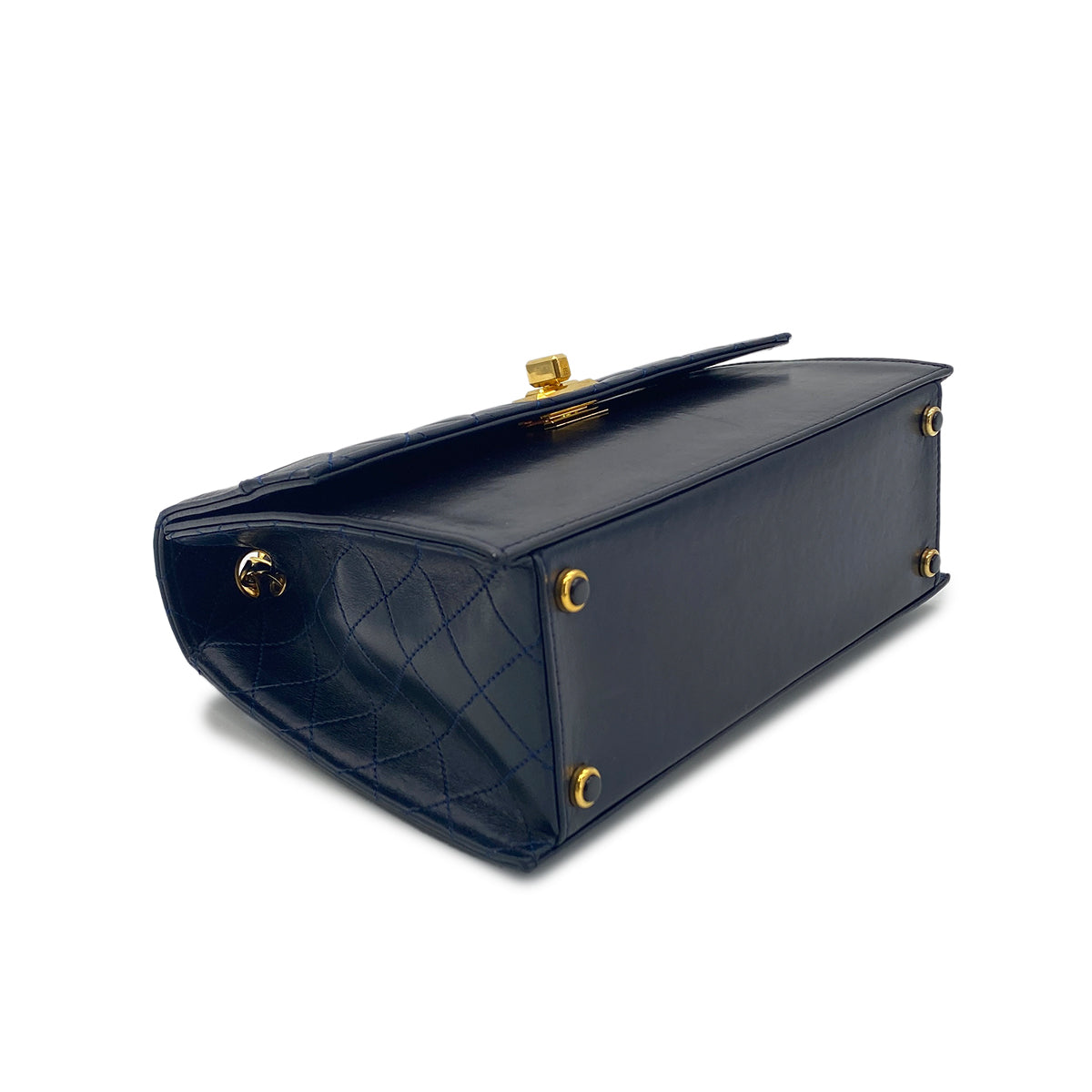 CHANEL VINTAGE MATELASSE CHAIN SHOULDER BAG NAVY LAMB SKIN 90281241