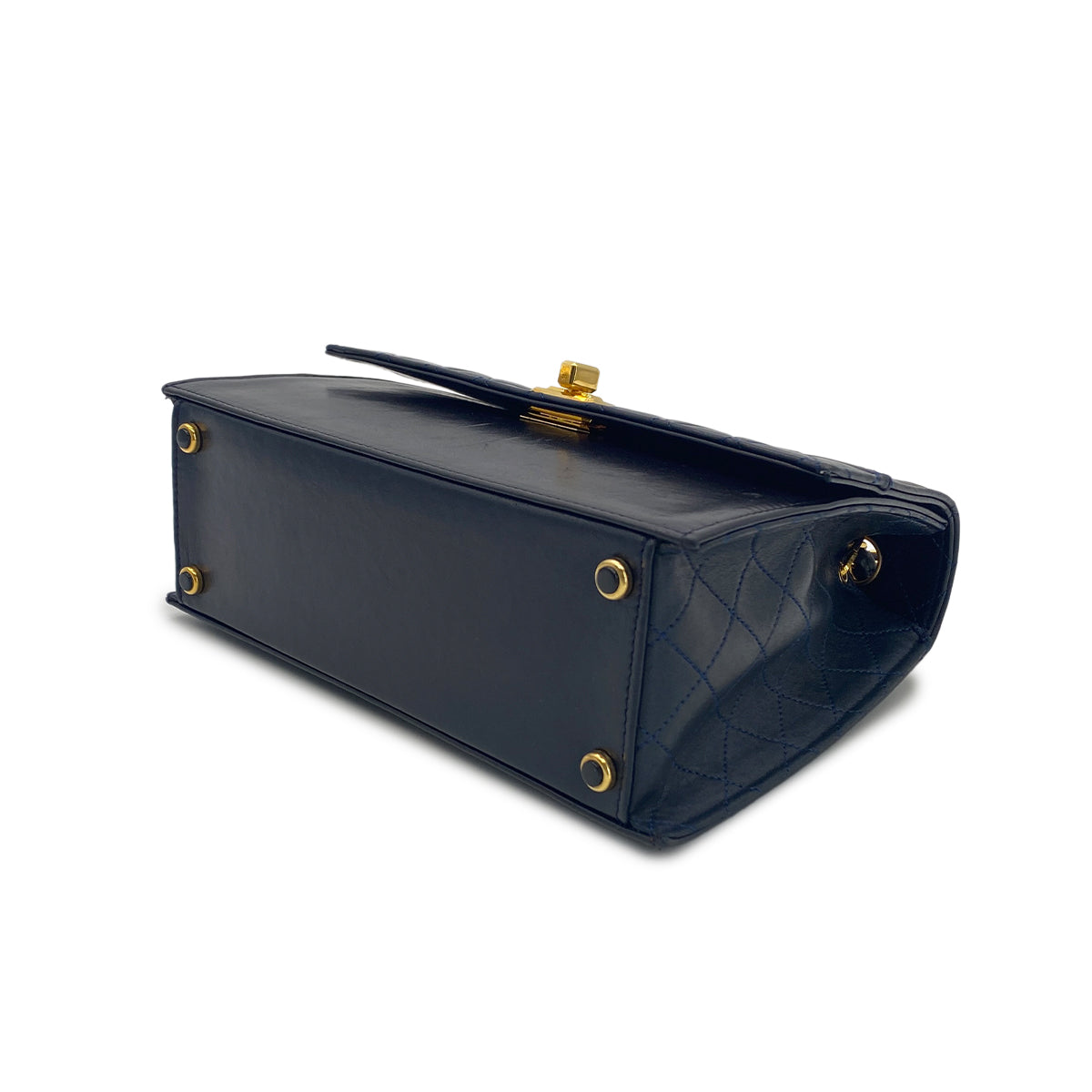 CHANEL VINTAGE MATELASSE CHAIN SHOULDER BAG NAVY LAMB SKIN 90281241