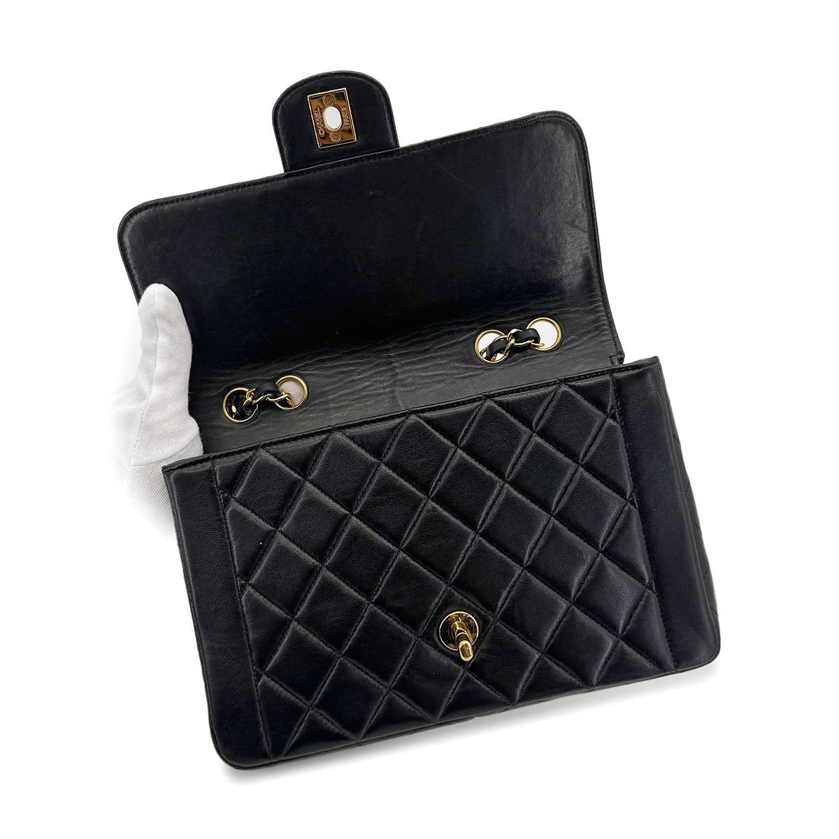 CHANEL VINTAGE MATELASSE CHAIN SHOULDER BAG BLACK LAMB SKIN 90281242