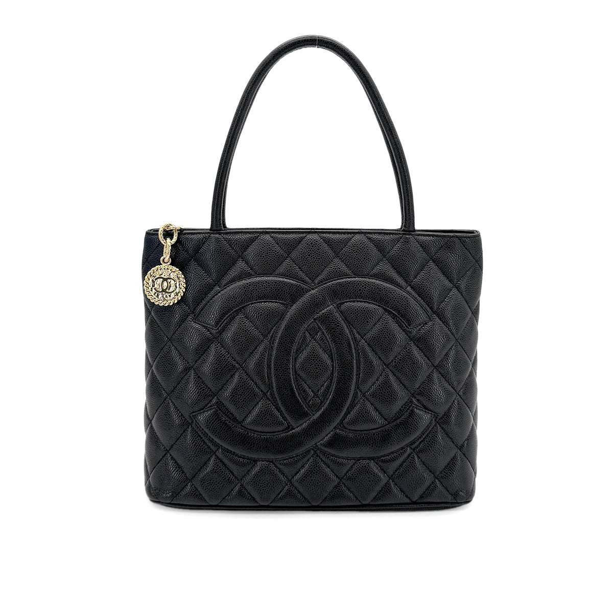 CHANEL VINTAGE MEDALLION TOTE BAG BLACK CAVIAR SKIN 90281243