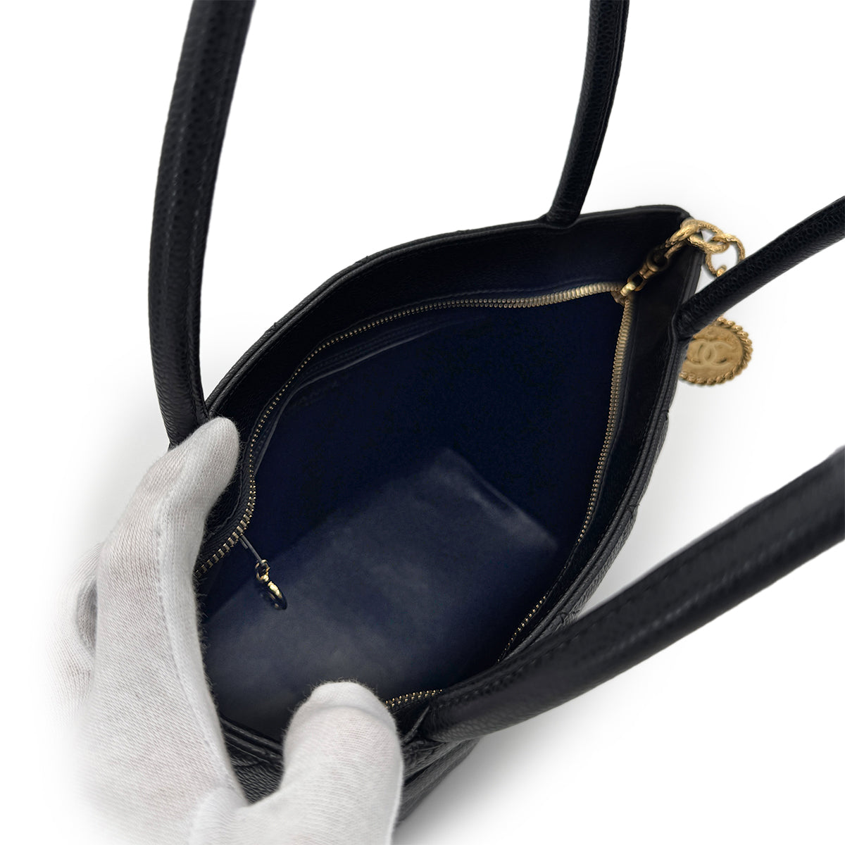 CHANEL VINTAGE MEDALLION TOTE BAG BLACK CAVIAR SKIN 90281243