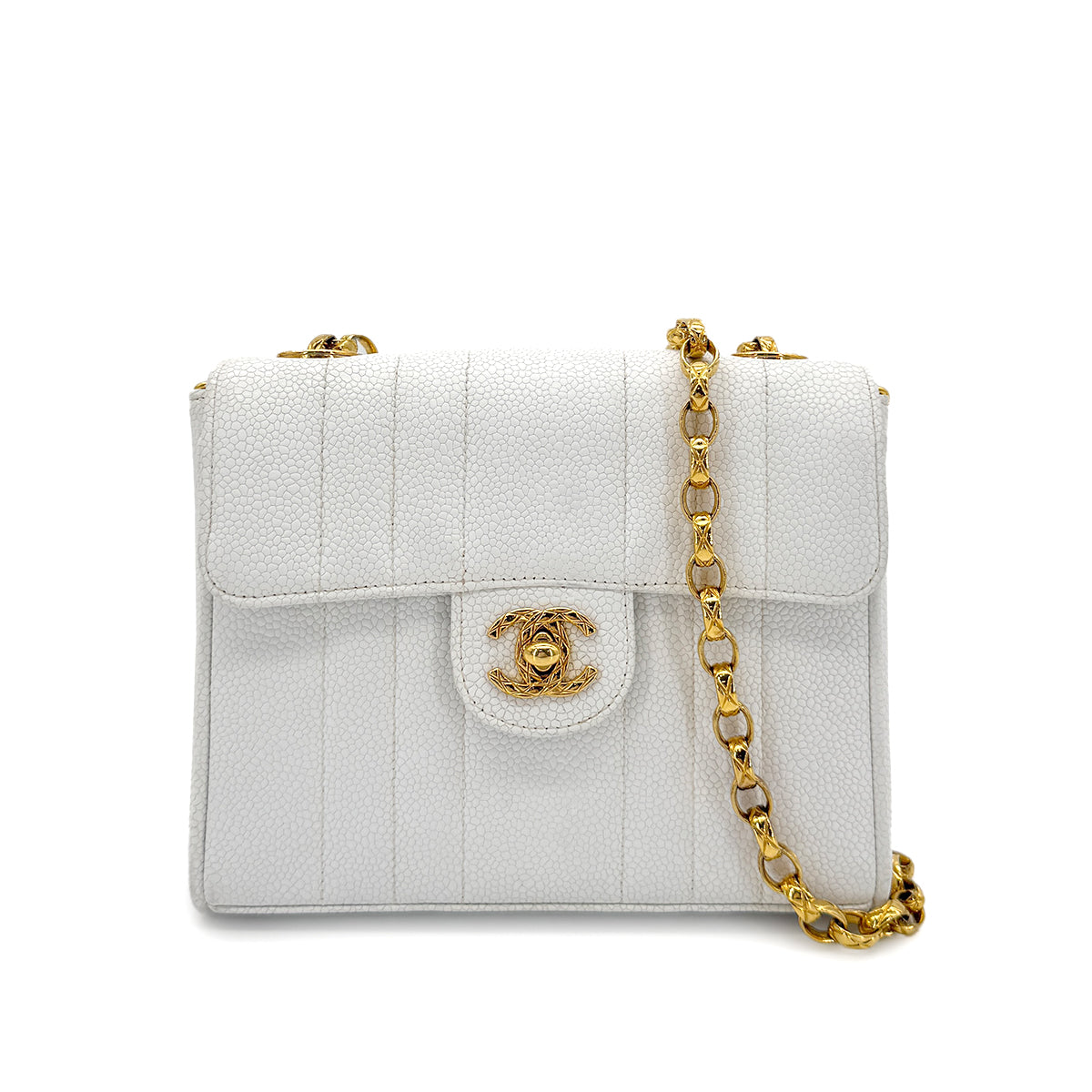 CHANEL VINTAGE MADEMOISELLE BIJOU CHAIN SHOULDER BAG WHITE CAVIAR SKIN 90281244