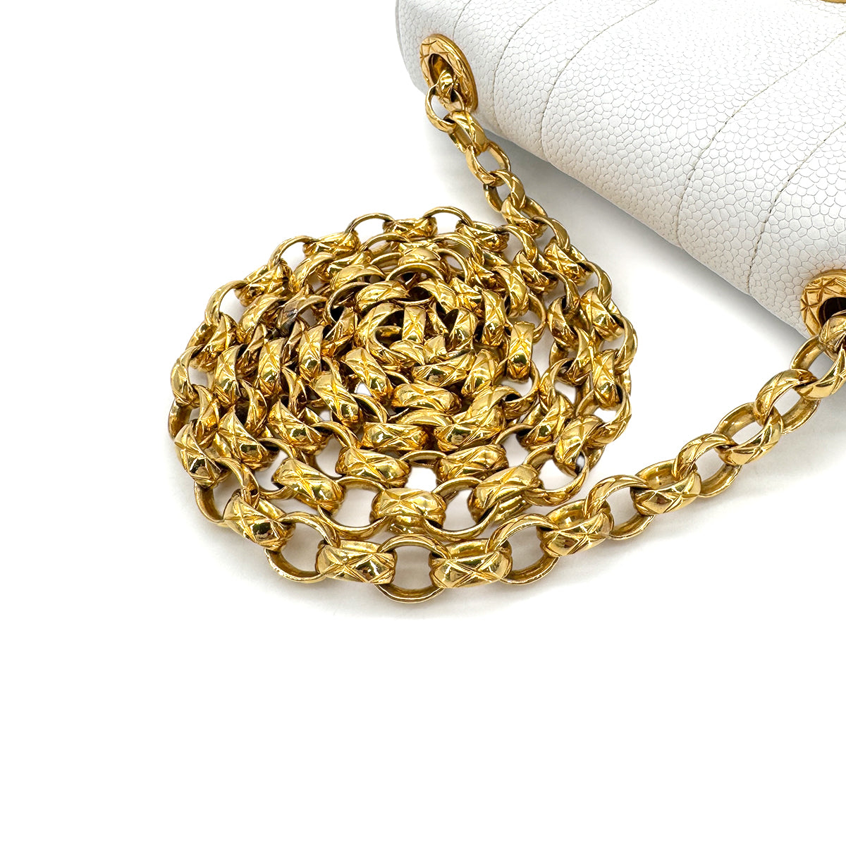 CHANEL VINTAGE MADEMOISELLE BIJOU CHAIN SHOULDER BAG WHITE CAVIAR SKIN 90281244