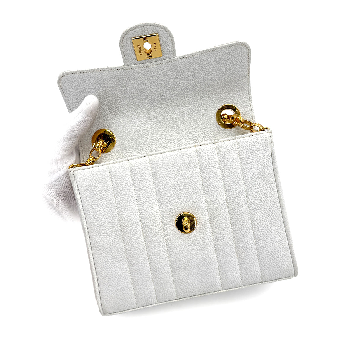 CHANEL VINTAGE MADEMOISELLE BIJOU CHAIN SHOULDER BAG WHITE CAVIAR SKIN 90281244