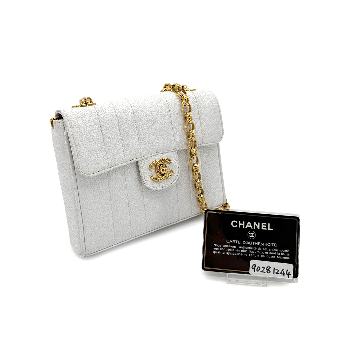 CHANEL VINTAGE MADEMOISELLE BIJOU CHAIN SHOULDER BAG WHITE CAVIAR SKIN 90281244