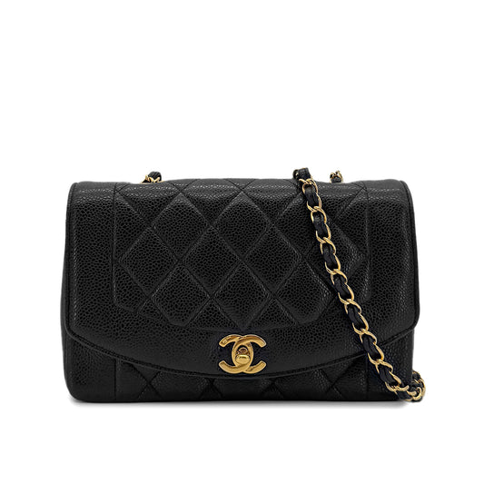 CHANEL VINTAGE DIANA SMALL CHAIN SHOULDER BAG BLACK CAVIAR SKIN 90281245
