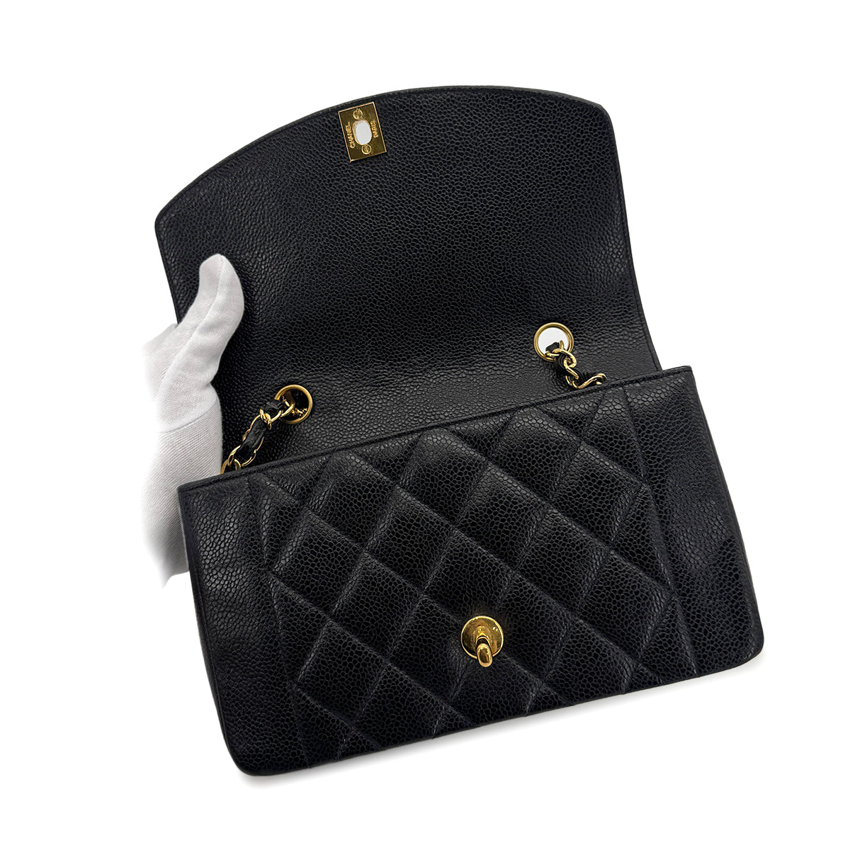 CHANEL VINTAGE DIANA SMALL CHAIN SHOULDER BAG BLACK CAVIAR SKIN 90281245